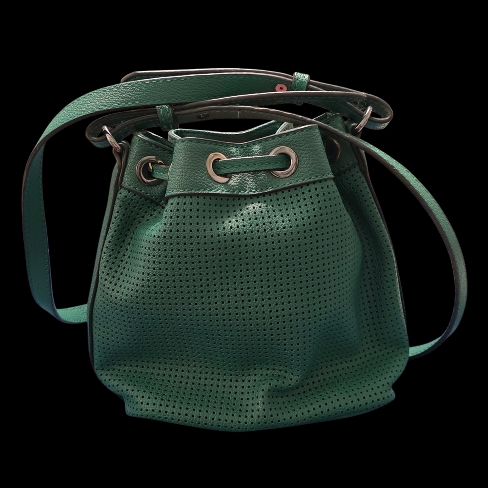 Armani Exchange Perforated Bucket Bag - Emerald Green & Gunmetal - Picture 2 of 9